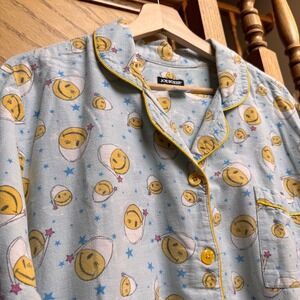 JOE BOXER Women Pajama Set L Smiley Wink Face Emoji 100% Cotton Flannel Y2K RARE